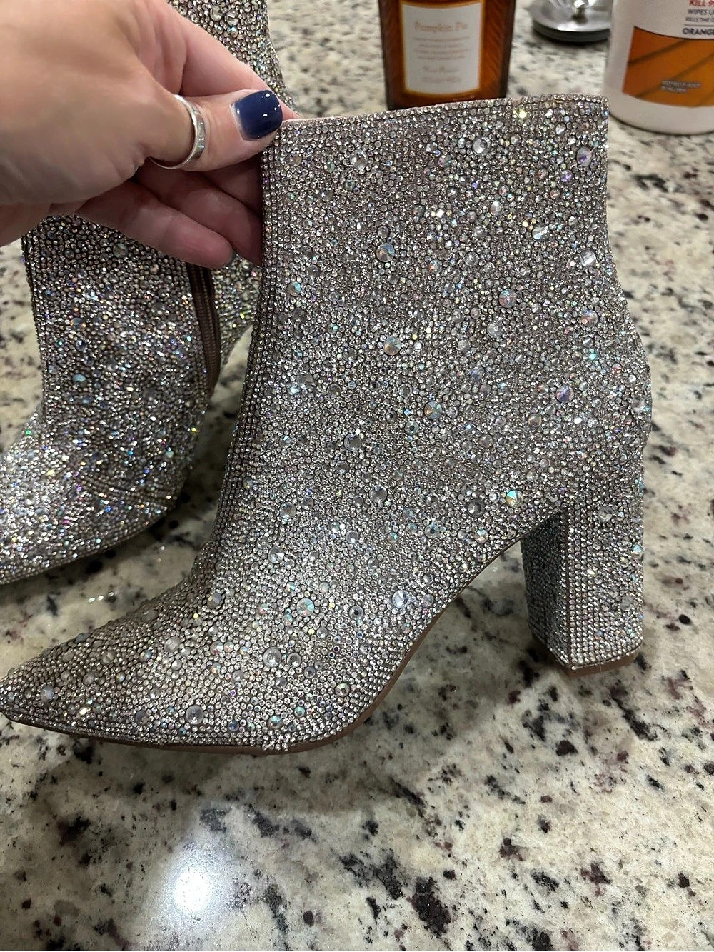 Betsey Johnson Cady Rhinestone Ankle Booties Silver US 8